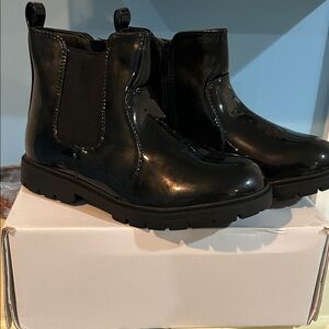 Girls Shiny Black Ankle Boots